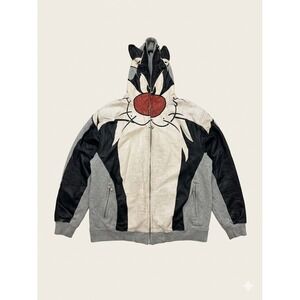 Lot 29 Sylvester the Cat Full Zip Hoodie Y2K Looney Tunes Grey Black XL